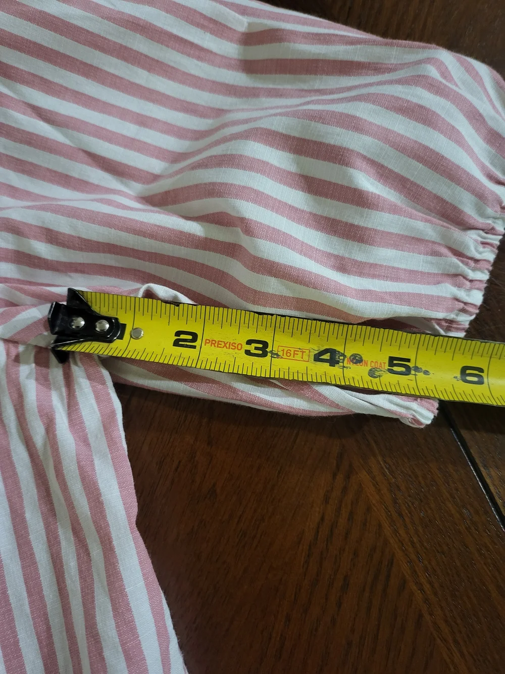 LOFT Pink White Striped Puff Sleeve Blouse L